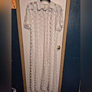 Porridge Short-Sleeve Sheer 3-D Floral Shirtdress